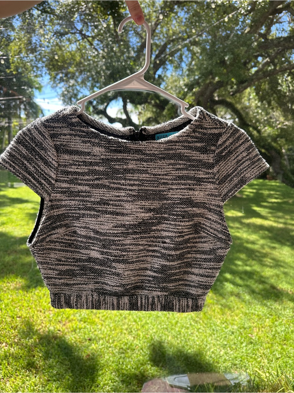 Alice + Olivia Black and White Marled Knit Crop Top
